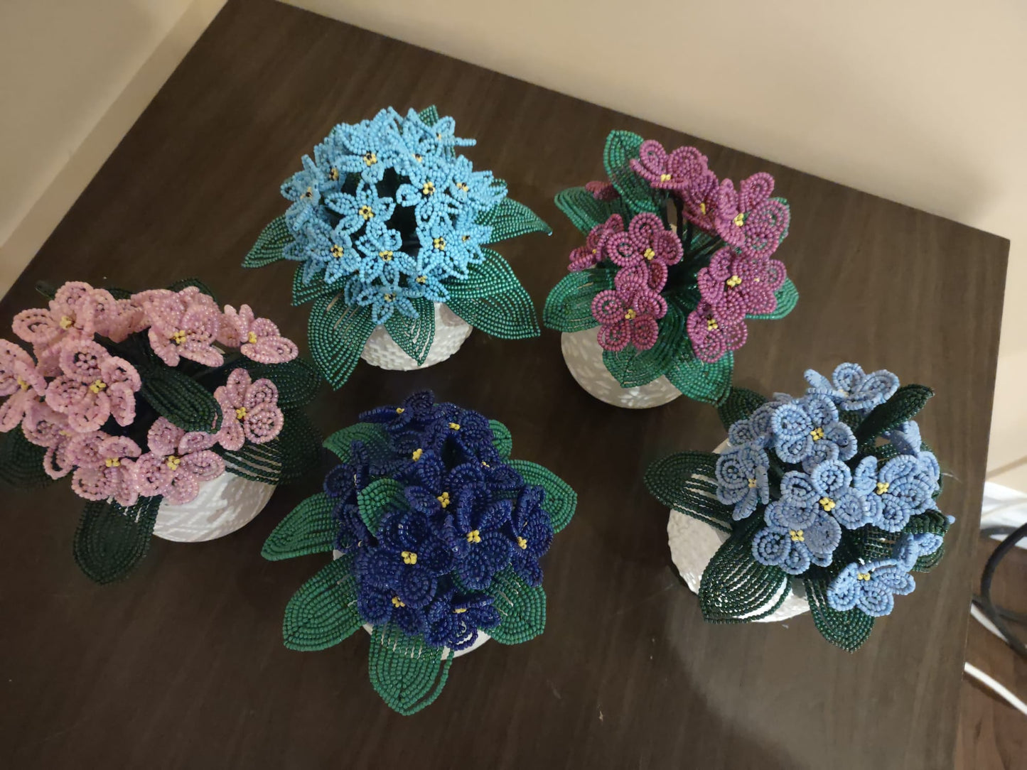 Handmade Blooming Beaded Violet Flowers