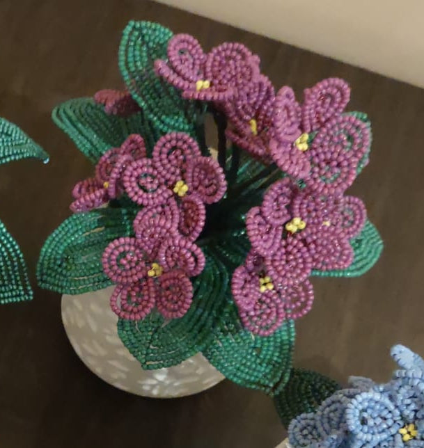 Handmade Blooming Beaded Violet Flowers
