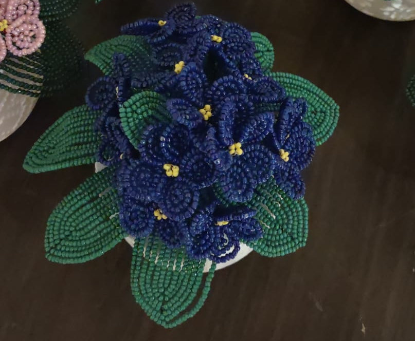 Handmade Blooming Beaded Violet Flowers