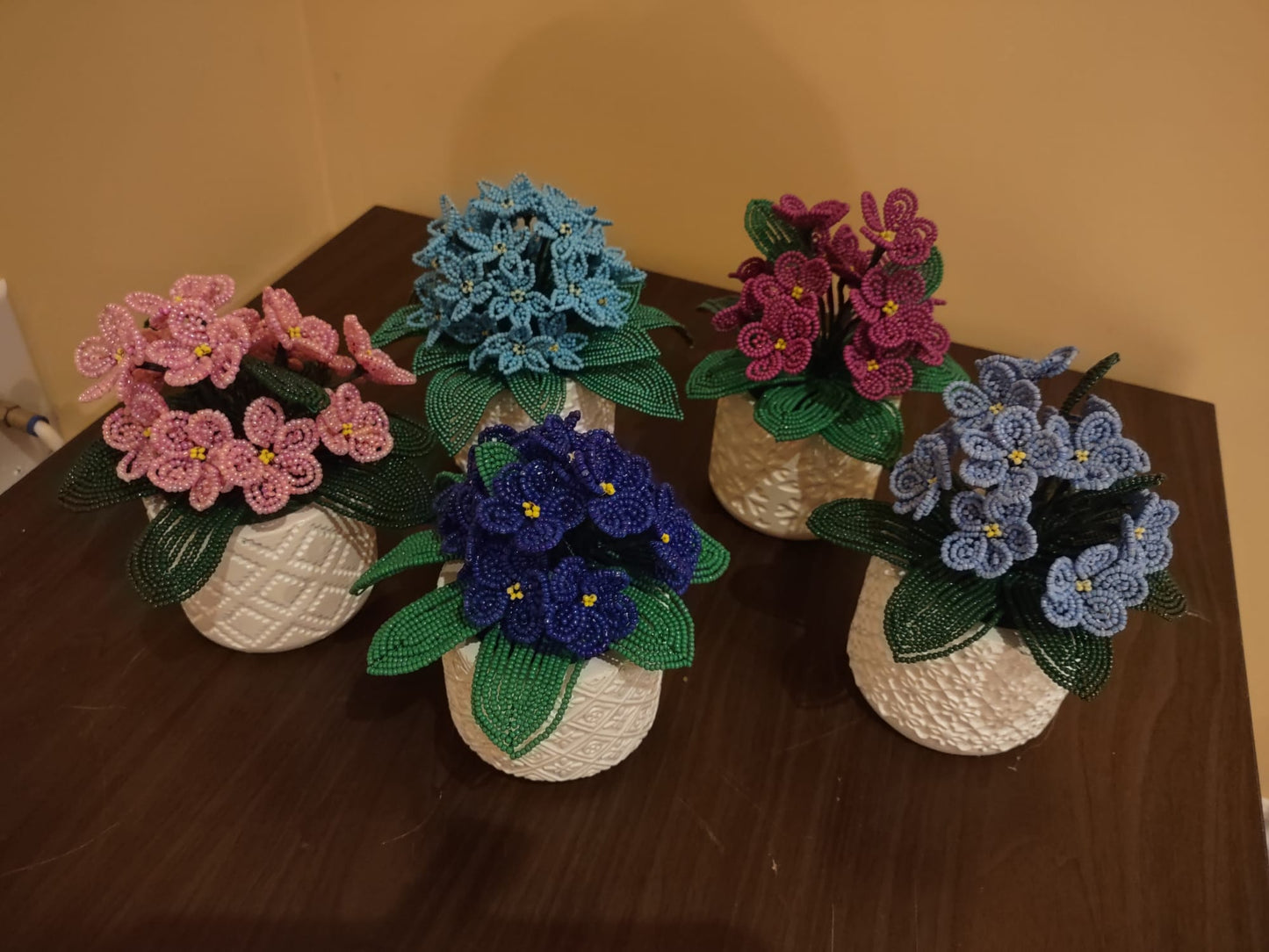 Handmade Blooming Beaded Violet Flowers