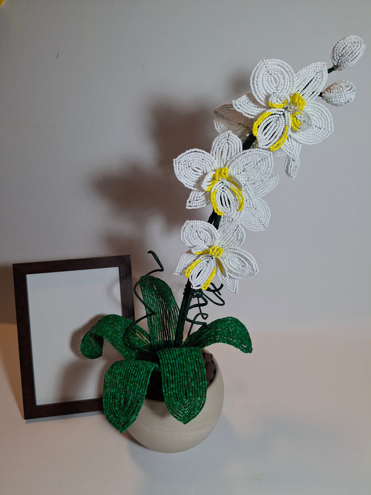 French-beaded White Orchid - Five Blooming Flowers