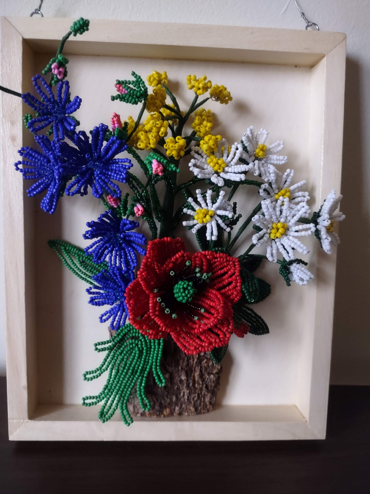 Wooden Frame Featuring a Stunning Beaded Flowers#1