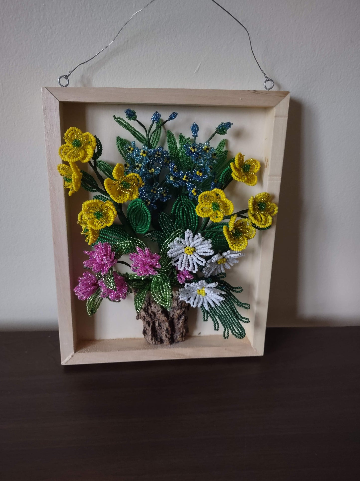 Wooden Frame Featuring a Stunning Beaded Flowers#3