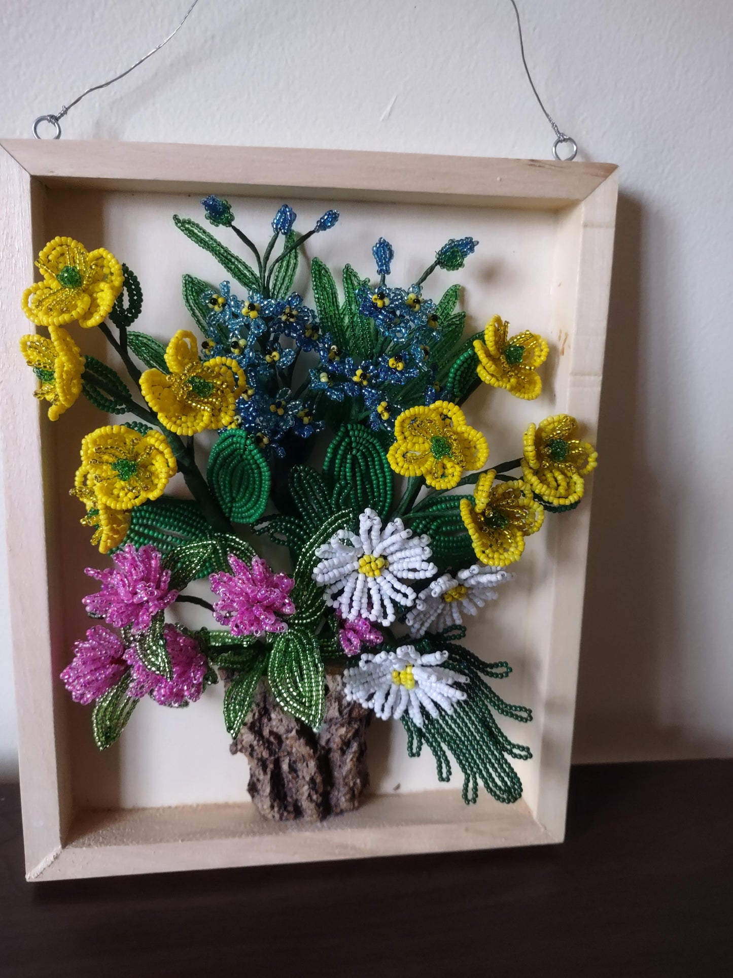 Wooden Frame Featuring a Stunning Beaded Flowers#3
