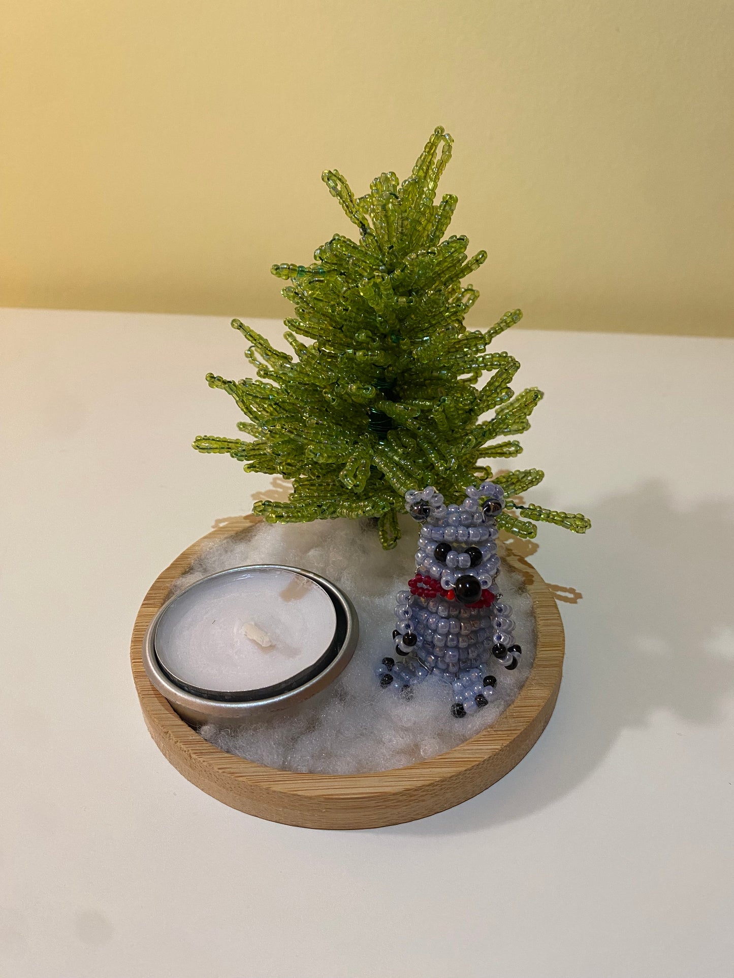 Christmas Pine Tree Candle Holder with Small Figurine