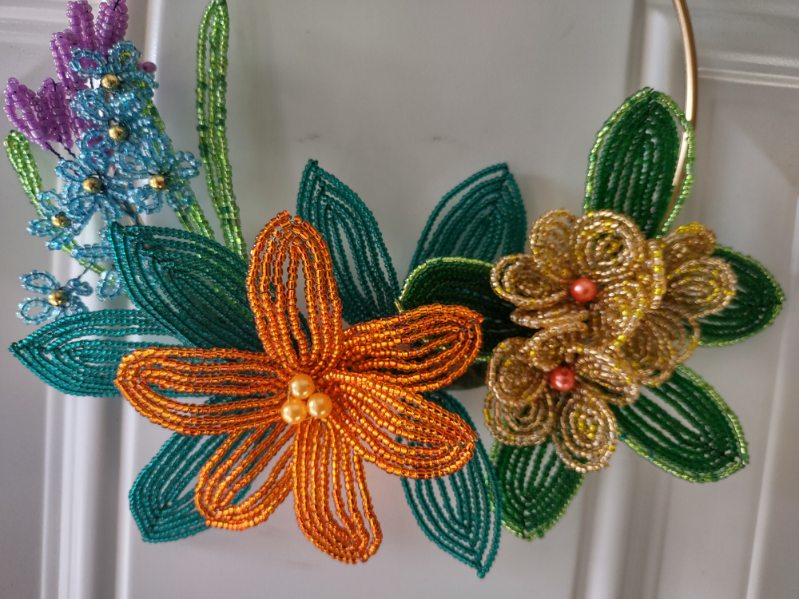 Colourful Half Wreath Made of Beaded Flowers