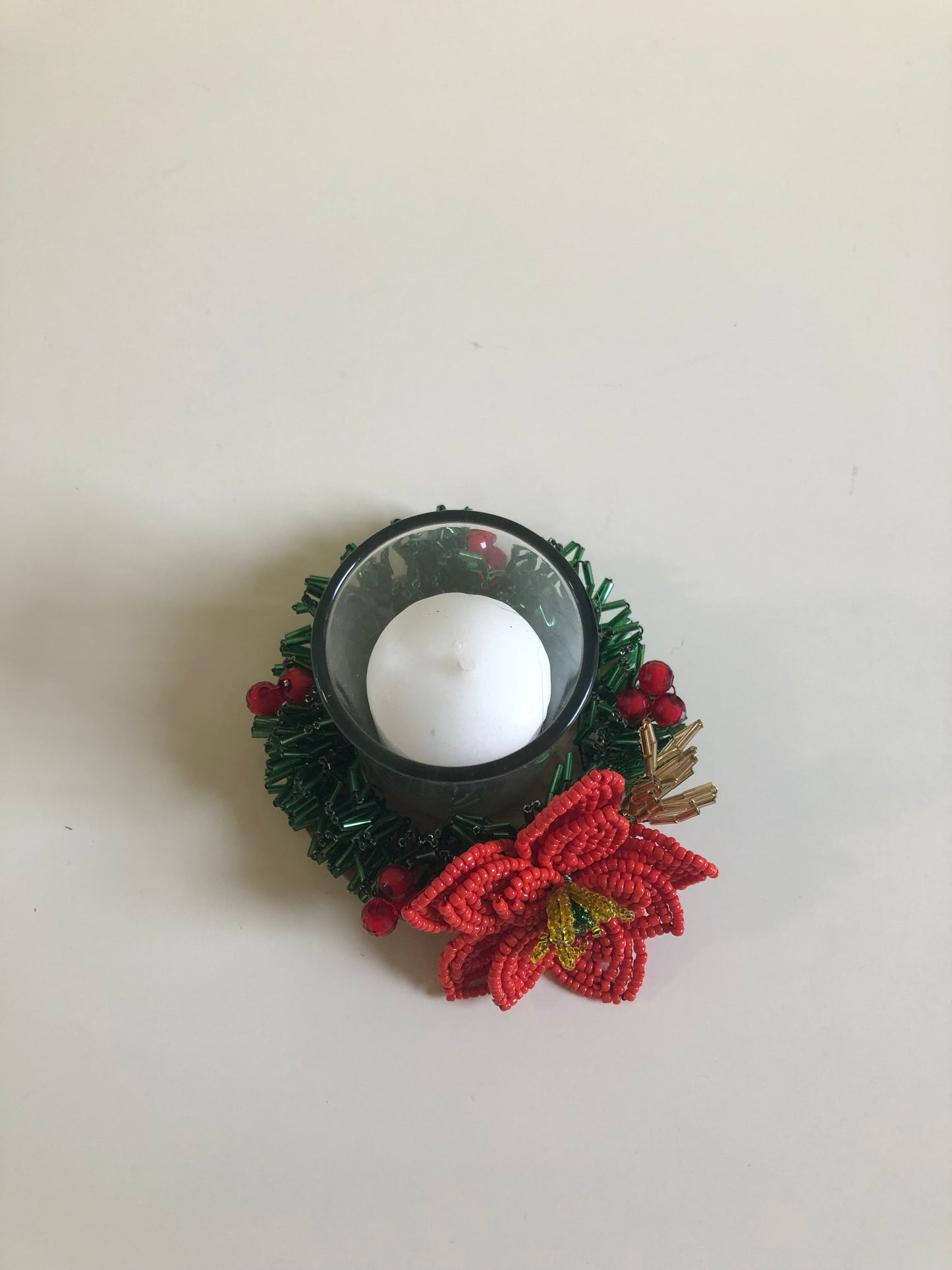 Small Wreath and Poinsettia Candle