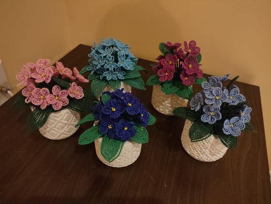 Handmade Blooming Beaded Violet Flowers