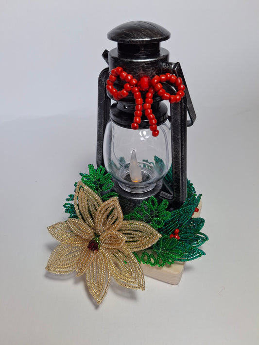 Christmas French-beaded Poinsettia Lantern