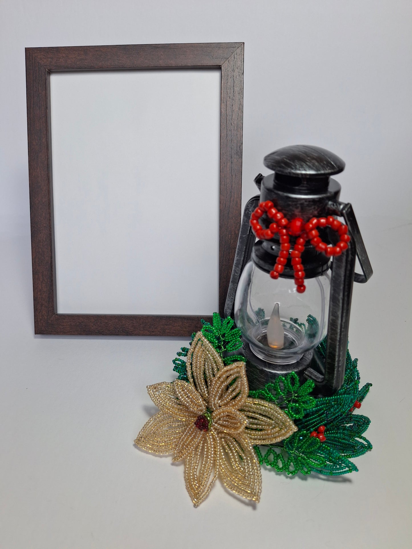 Christmas French-beaded Poinsettia Lantern