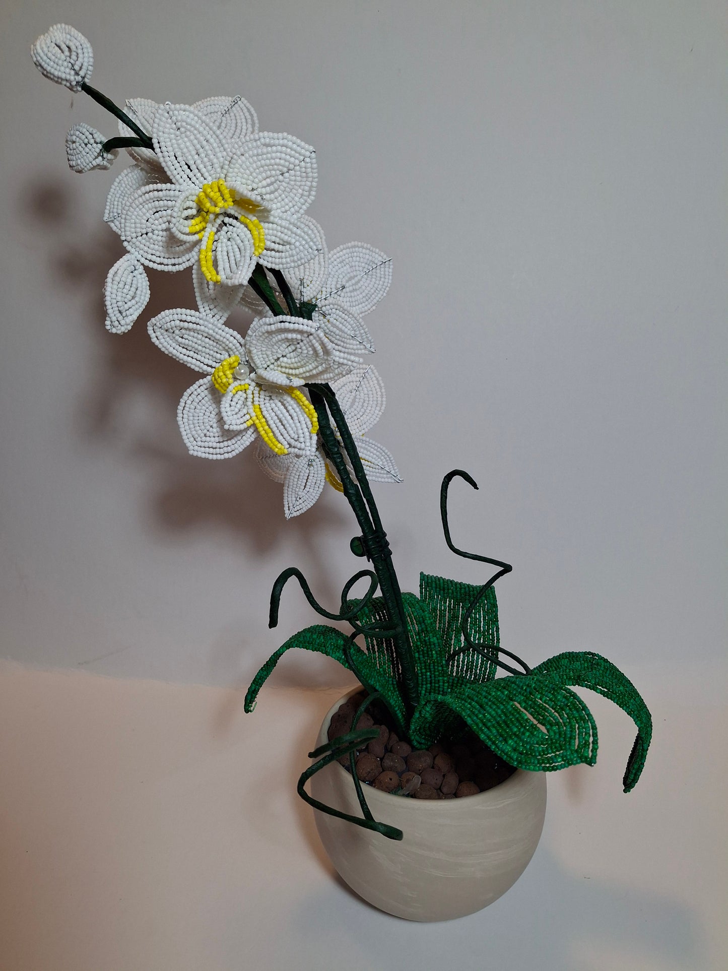 French-beaded White Orchid - Five Blooming Flowers