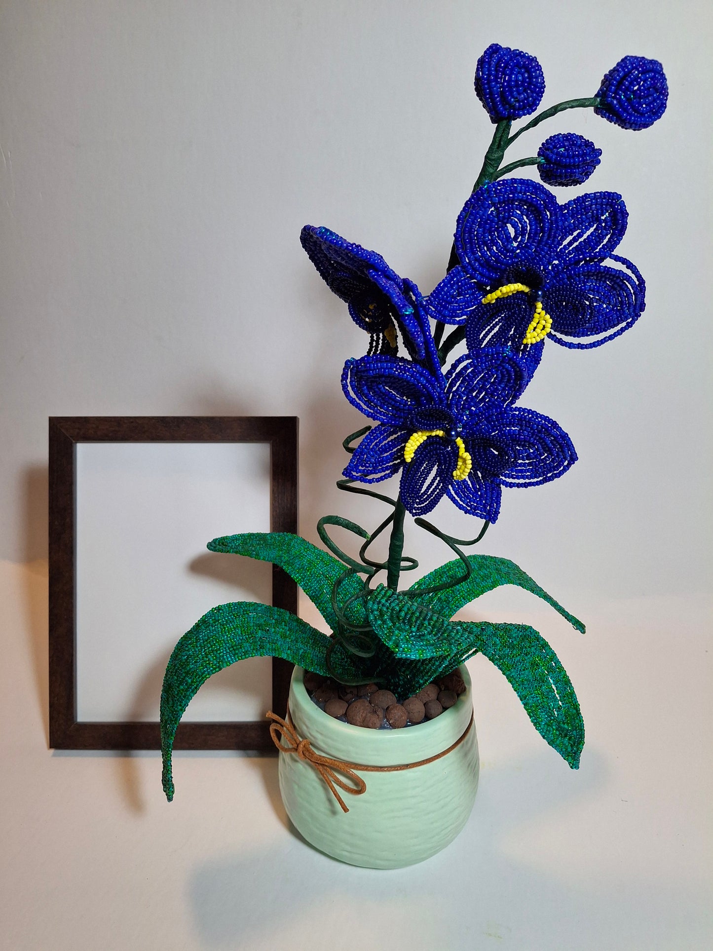 French-beaded Blue Orchid - Three Blooming Flowers