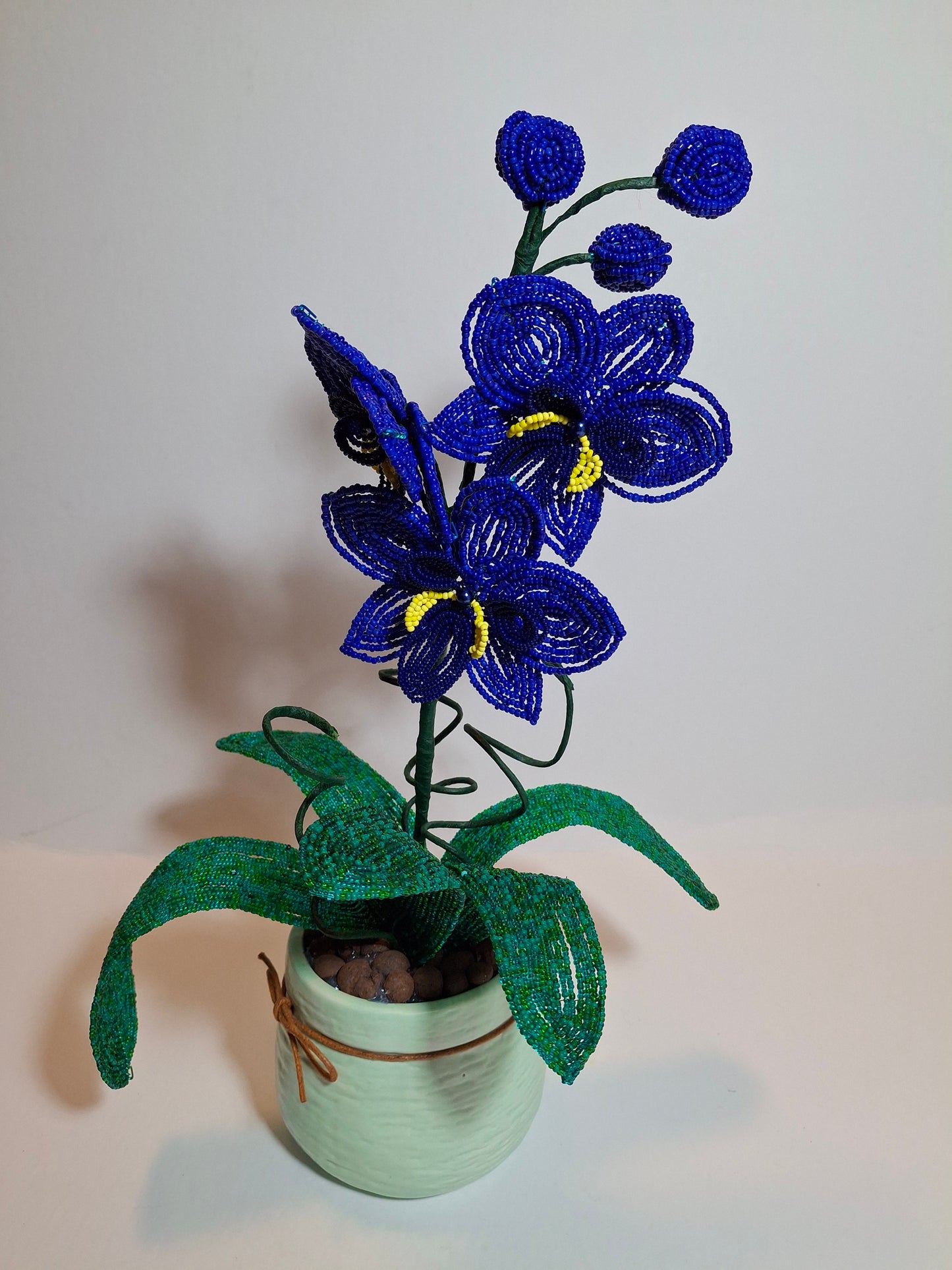 French-beaded Blue Orchid - Three Blooming Flowers