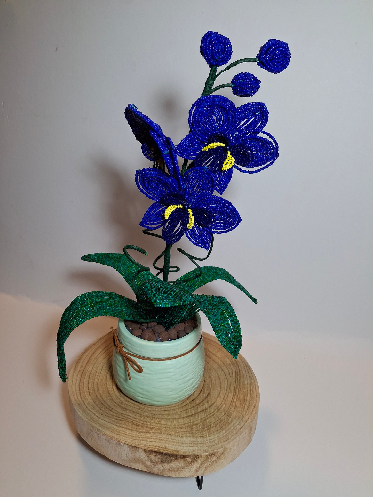 French-beaded Blue Orchid - Three Blooming Flowers