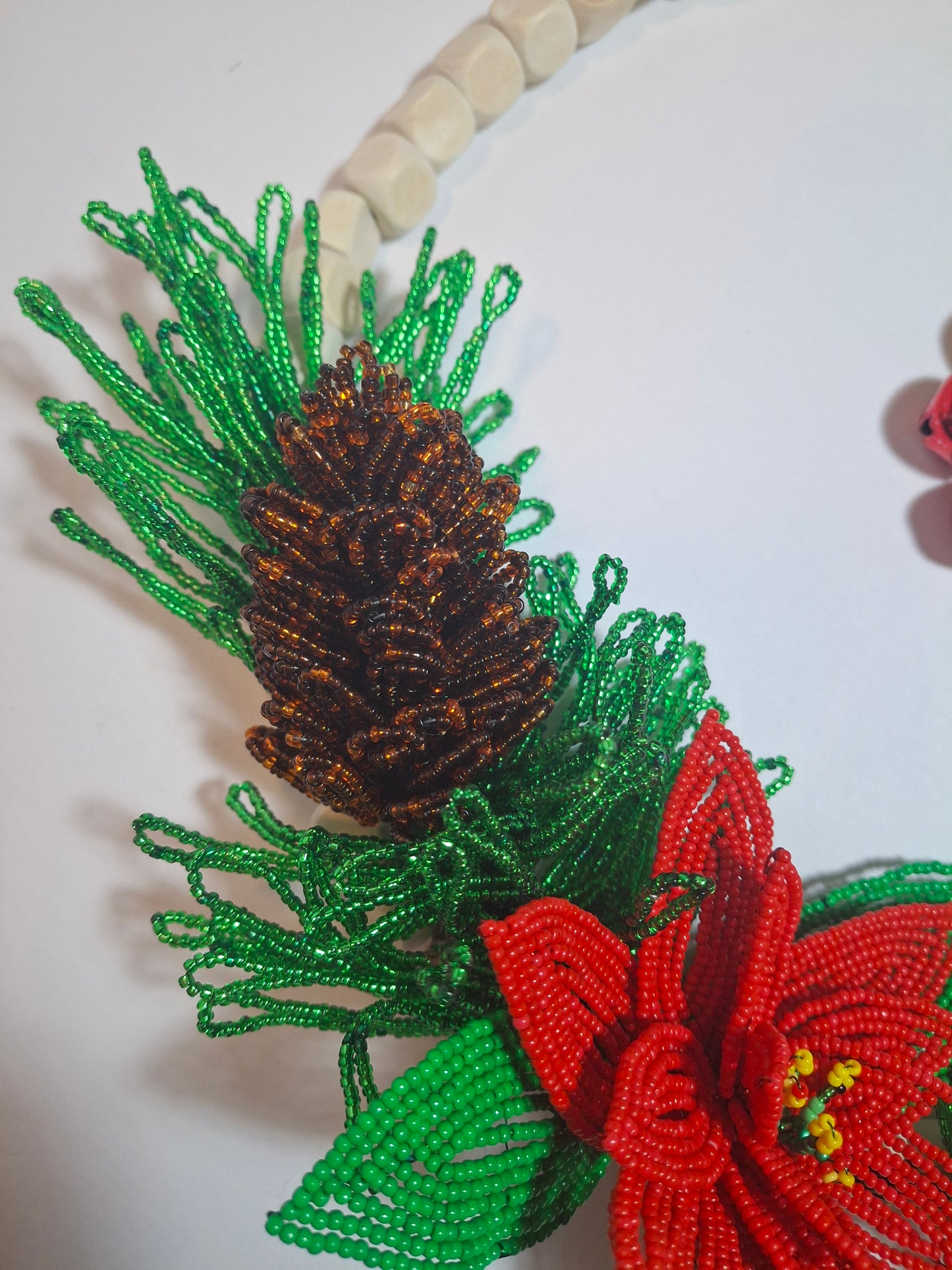 Wood Bead Single Poinsettia Wreath