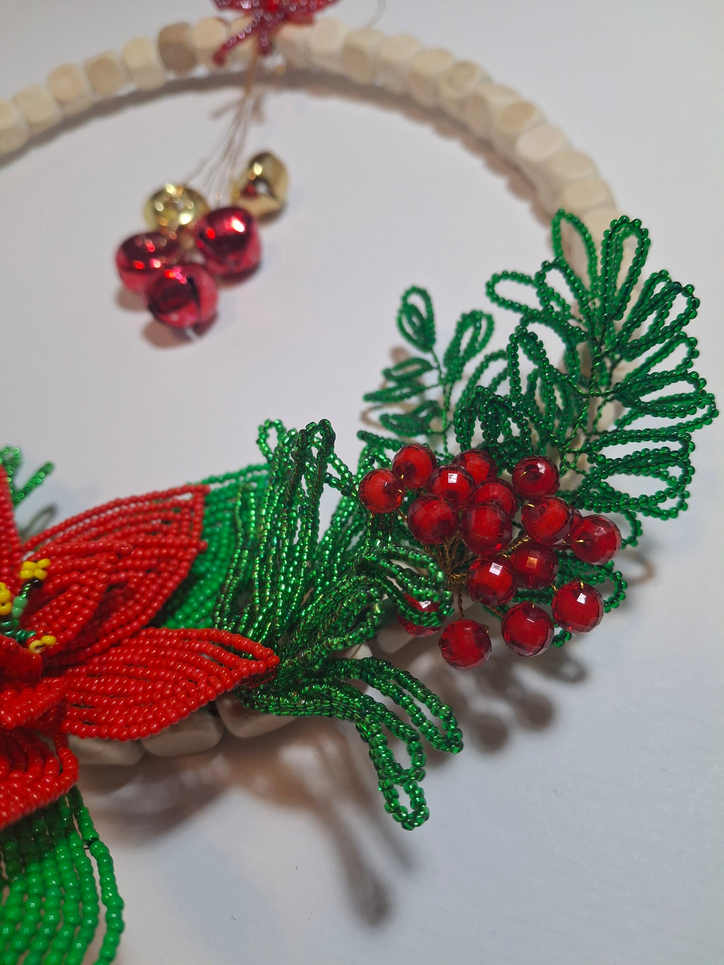 Wood Bead Single Poinsettia Wreath
