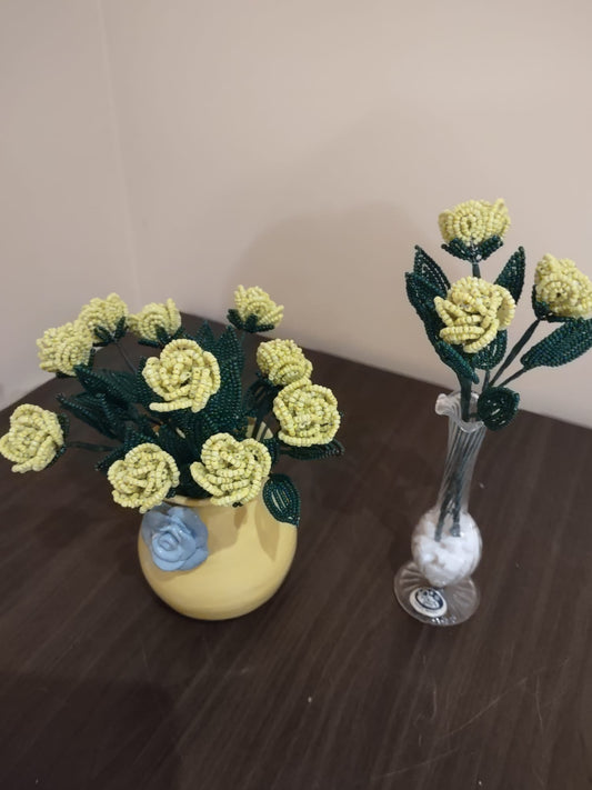 Handcrafted Beaded Yellow Rose Arrangement – Mini & Full Bouquet Variants