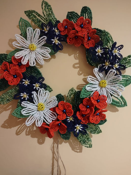 Wild Bloom Beaded Wreath – Handmade Floral Wall Decor
