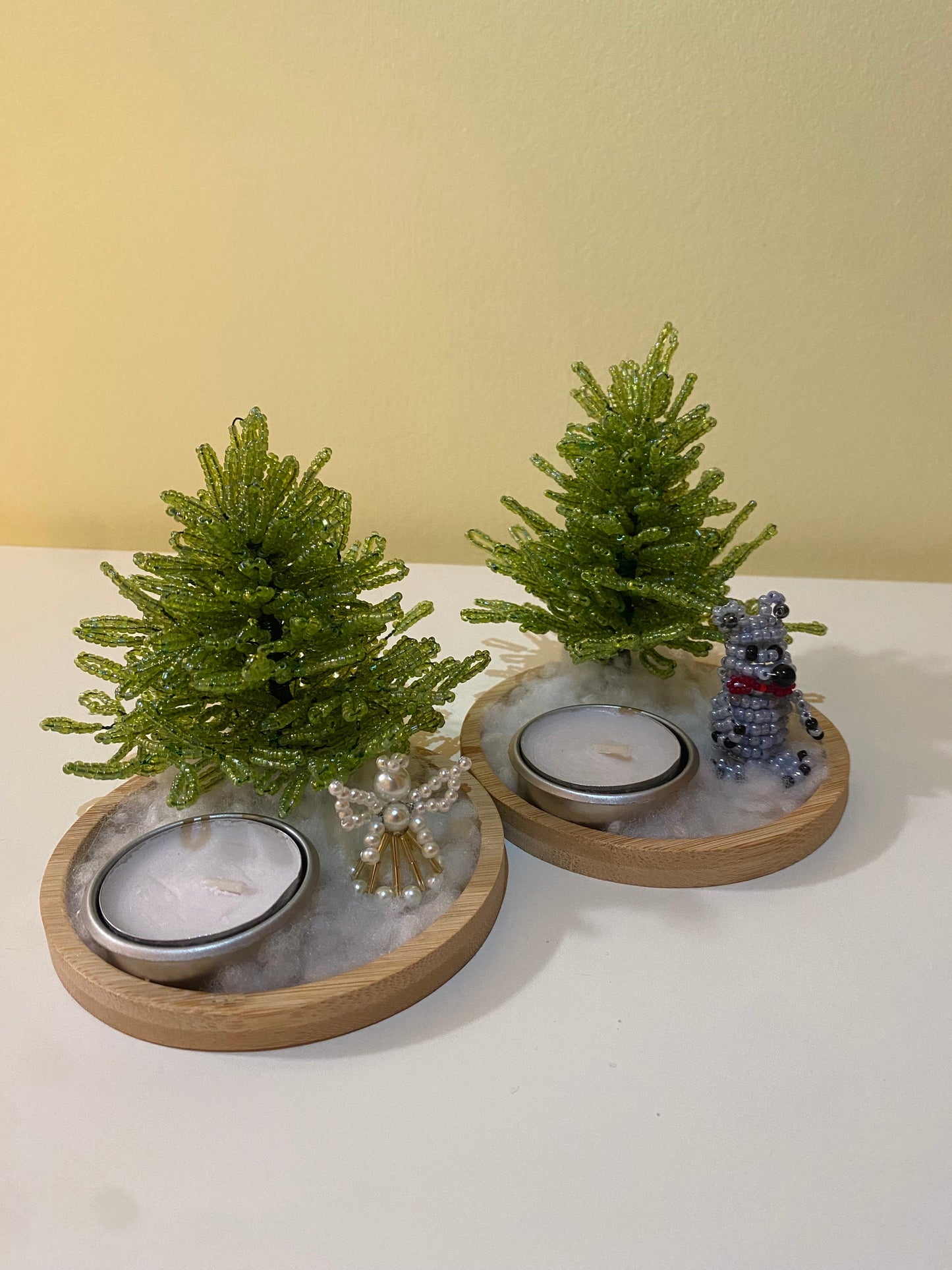 Christmas Pine Tree Candle Holder with Small Figurine