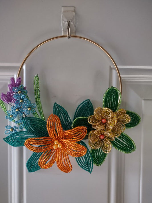 Colourful Half Wreath Made of Beaded Flowers