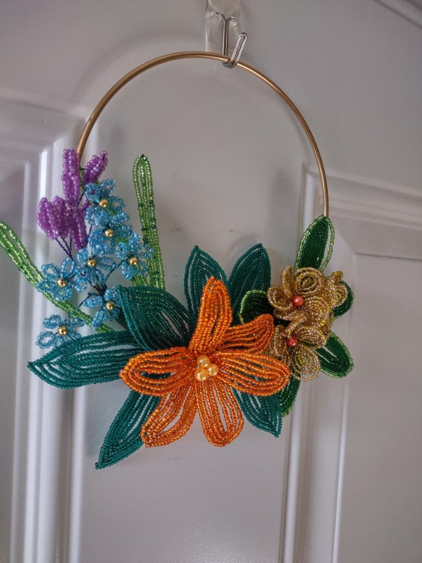 Colourful Half Wreath Made of Beaded Flowers
