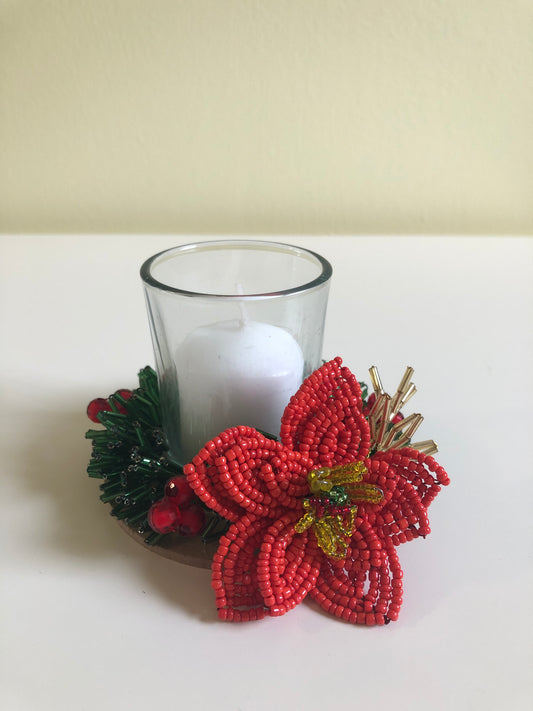 Small Wreath and Poinsettia Candle