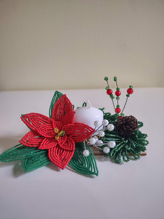 Christmas Decor with Poinsettia and Candle