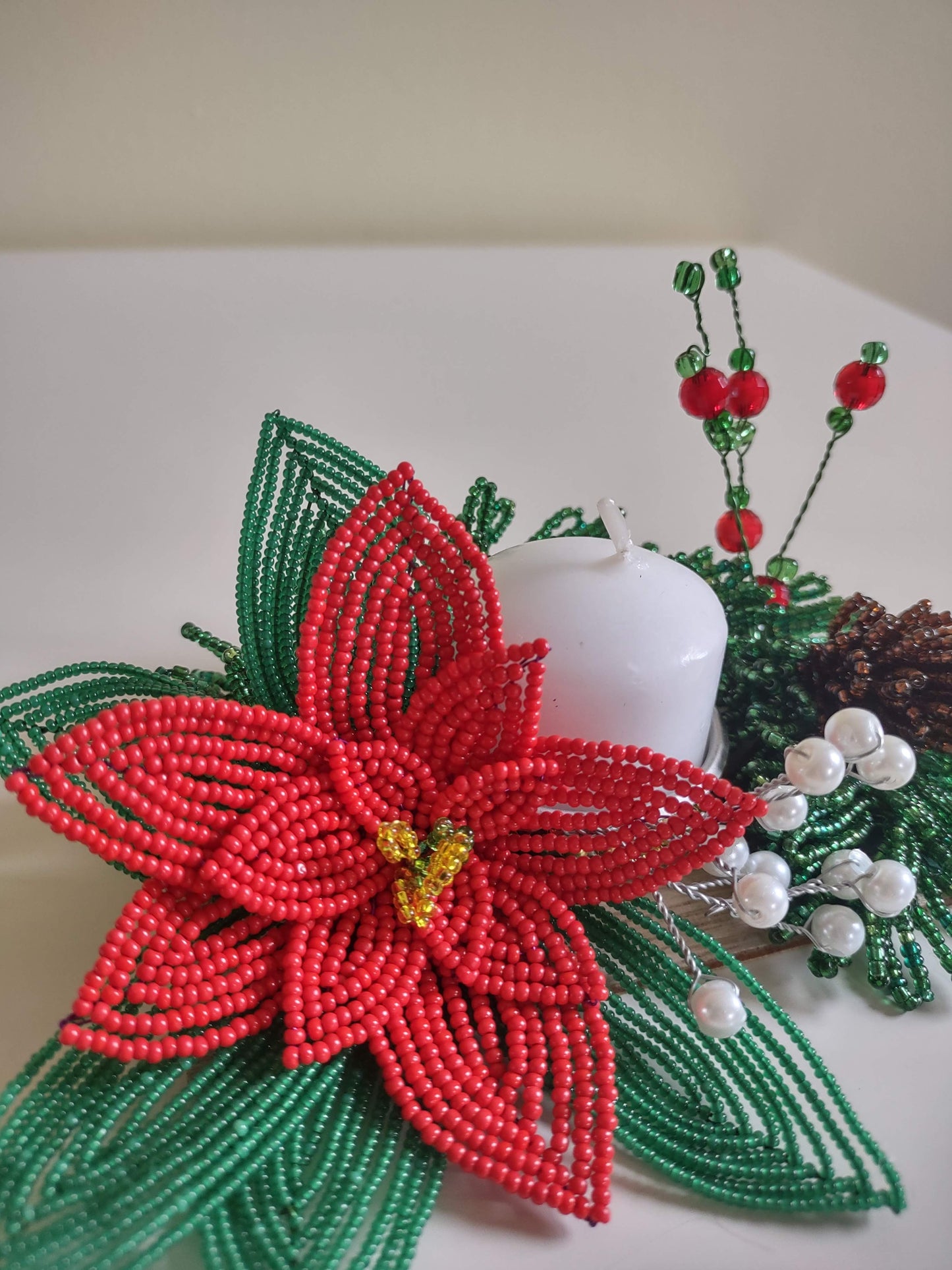 Christmas Decor with Poinsettia and Candle