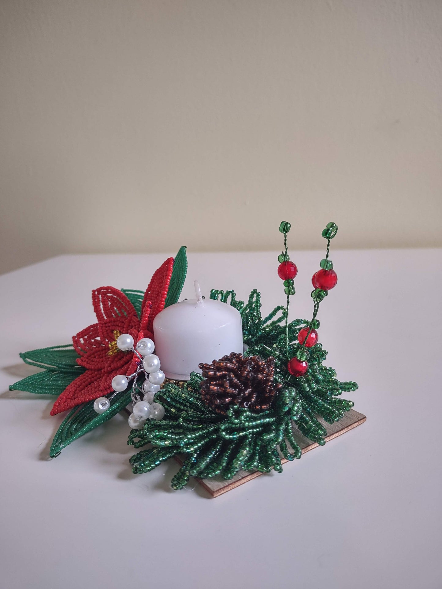 Christmas Decor with Poinsettia and Candle